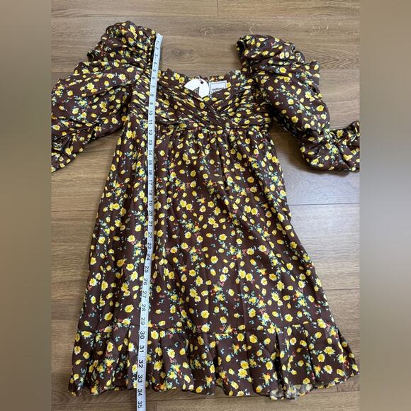 NWT AUTUMN ADEIGBO Bridgette 100% Silk Puff-Sleeve Mini Dress Brown Size 4 - Picture 14 of 16